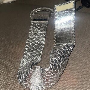 Womens Metallic Braided Stretch Belt - Silver